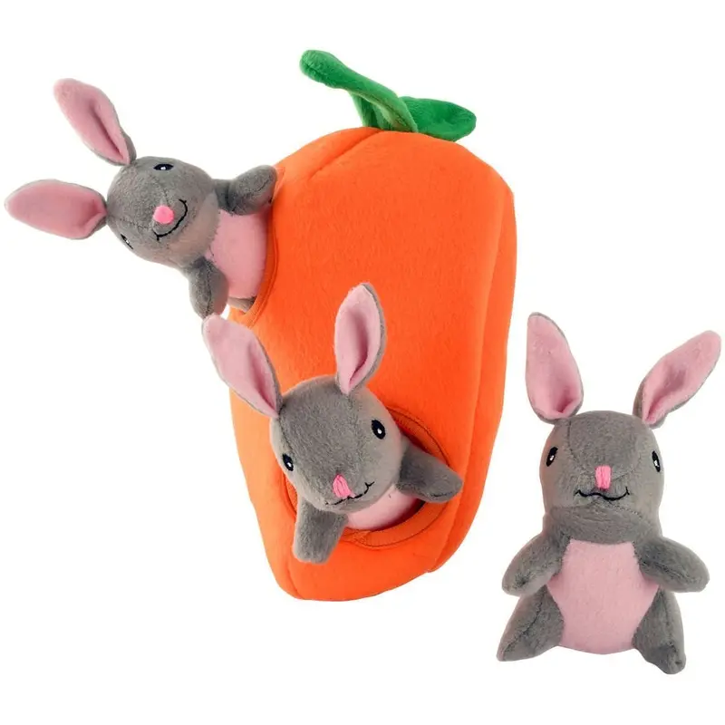 Zippy Paws 4 Piece Bunnies 'n Carrot Burrow Plush Puzzle Dog Toy