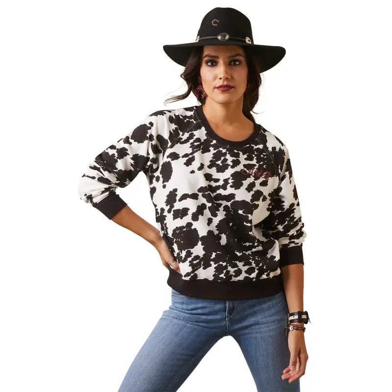 Ariat Women's R.E.A.L. Crew Holstein Cow Print Sweatshirt