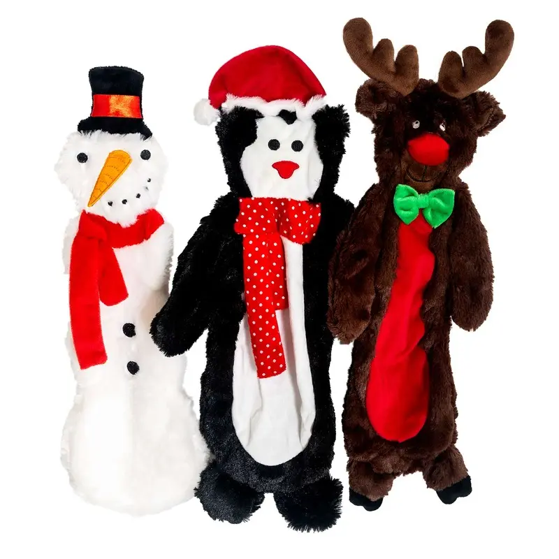 Jeffers Christmas Characters Unstuffed Plush Squeaker Dog Toys, 12"L