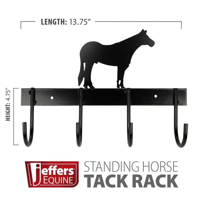 Jeffers Wall Mount 4-Hook Horse Tack Rack, Barrel Racer or Horse Silhouette