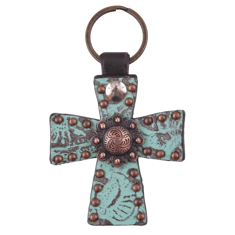 Circle Y Cross Key Chain, Turquoise
