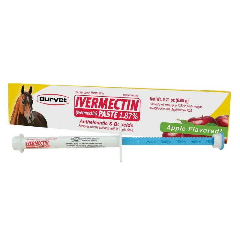 Durvet Ivermectin Horse Dewormer Paste 1.87%, Apple Flavor, 6.08 gm