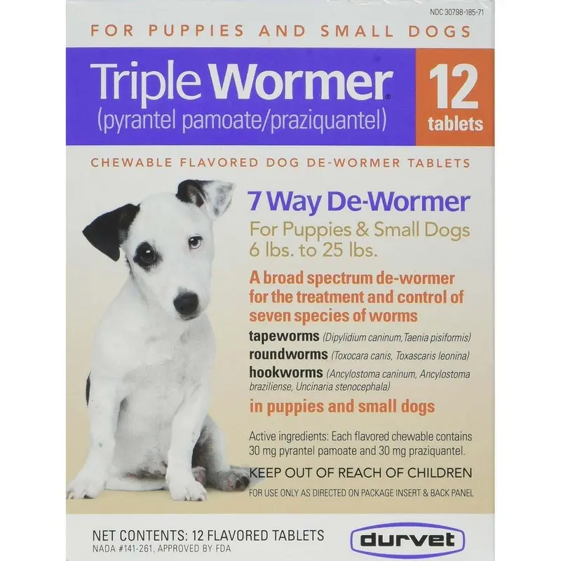 Durvet Triple Wormer for Dogs Chewable Dog Dewormer Tablets, 12 ct