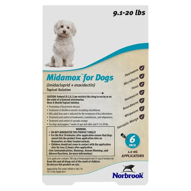 Midamox (imidacloprid + moxidectin) Once-A-Month Topical Solution for Dogs, 6 Pack