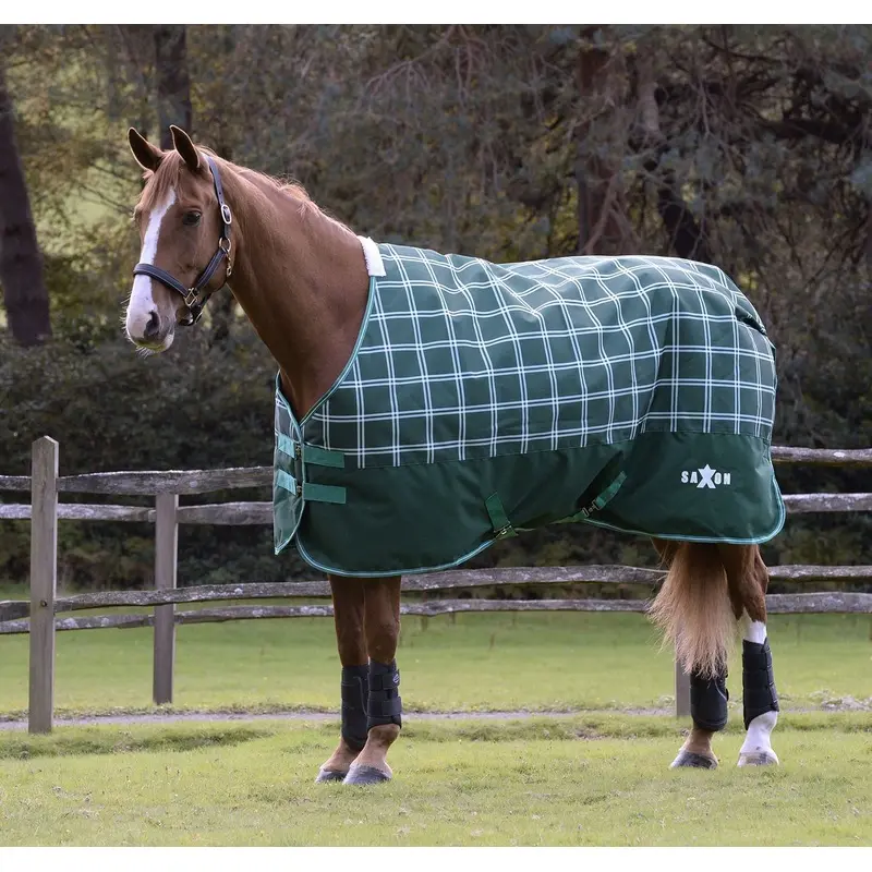 Saxon Defiant 1200D Standard Neck Horse Turnout, Medium, Hunter Green Plaid