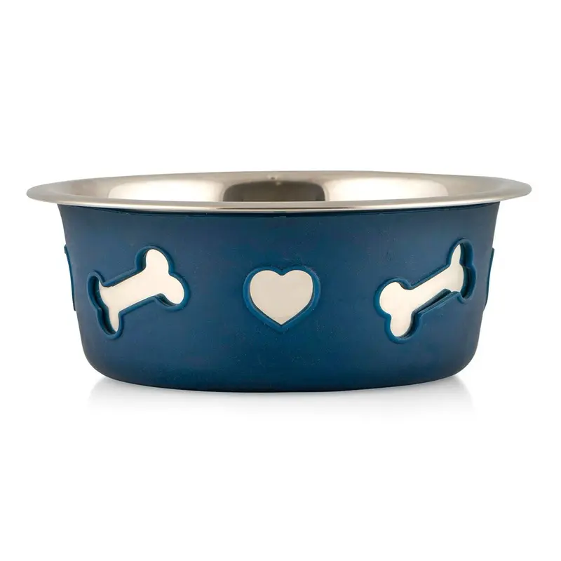 WeatherBeeta Non-Slip Stainless Steel Silicone Dog Bowl, 6", Blue