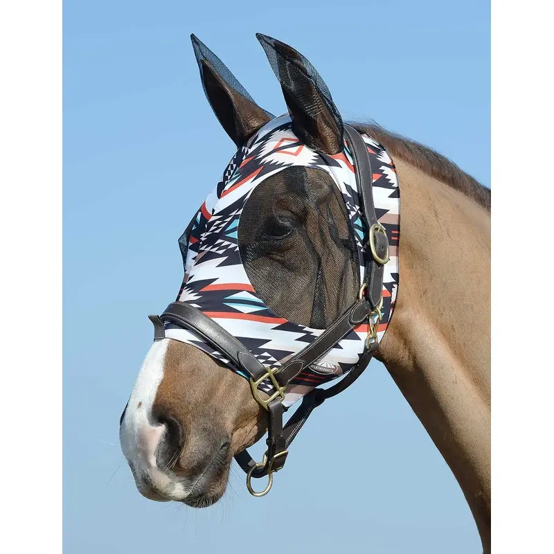 Weatherbeeta Stretch Bug Eye Saver Horse Fly Mask with Ears, Diamond Navajo