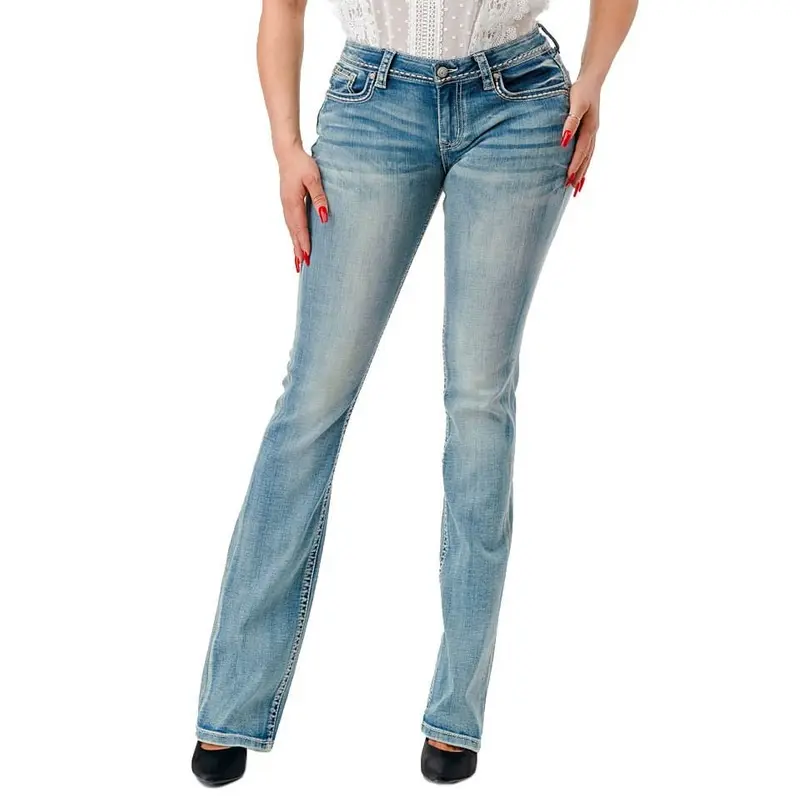 Grace in LA 3D Steer Head Mid Rise Bootcut Jeans