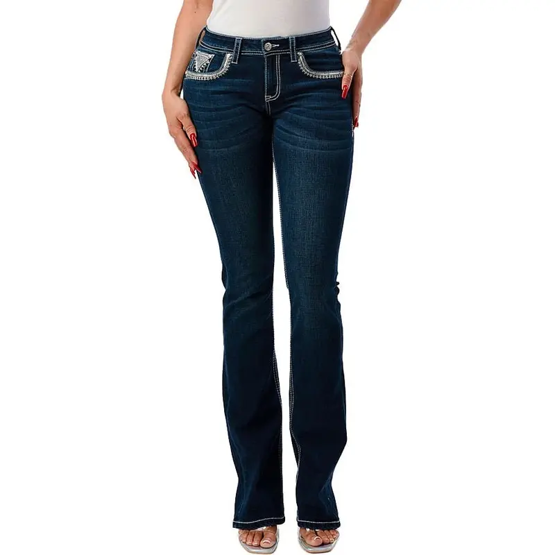 Grace in LA Aztec Embellished Mid Rise Bootcut Jeans