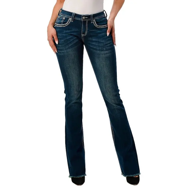 Grace in LA Floral Steer Head Embellished Mid Rise Bootcut Jeans