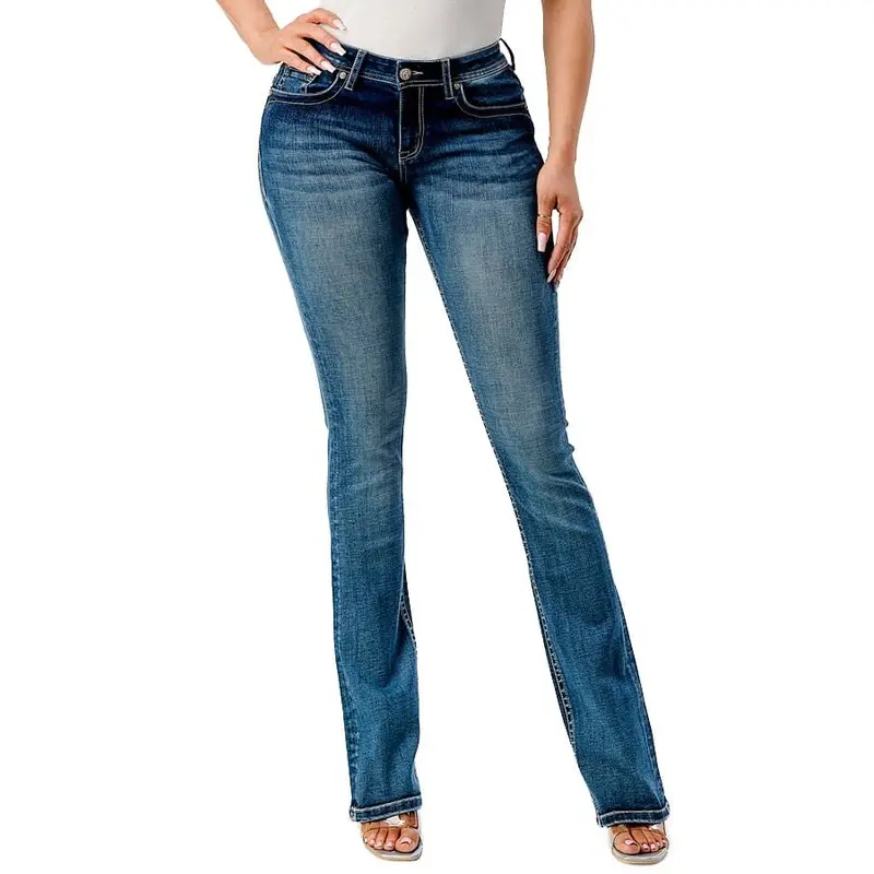 Grace in LA Steer Head Print Mid Rise Bootcut Jeans