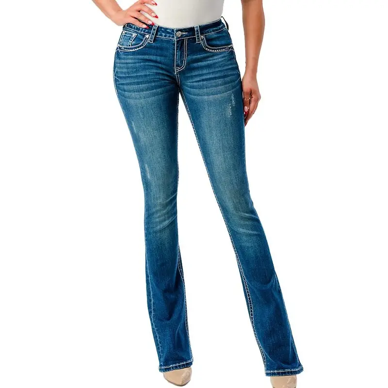 Grace in LA Wing Embroidered Mid Rise Bootcut Jeans