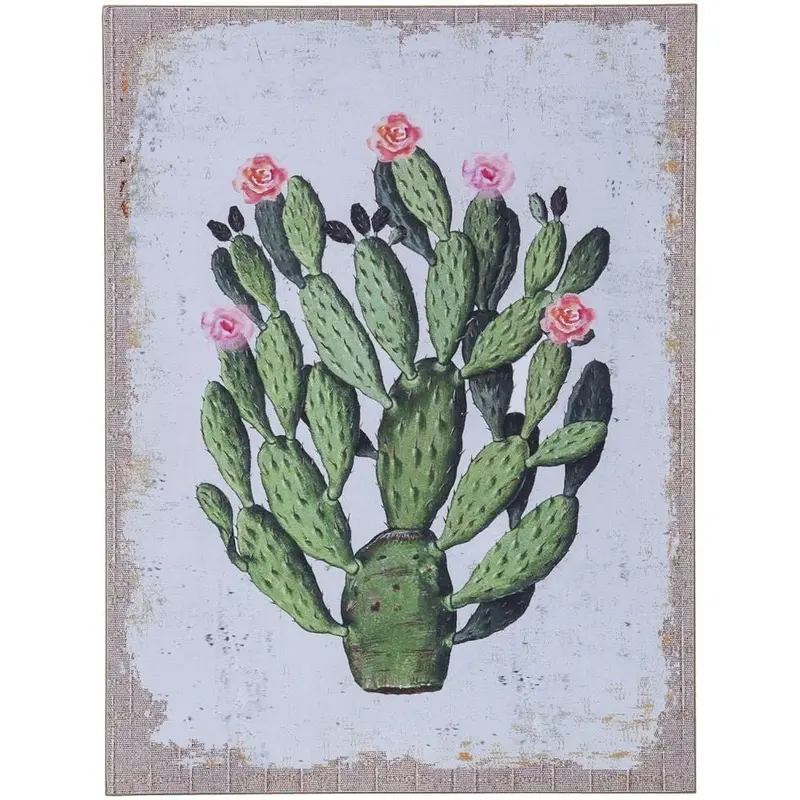 Cactus with Flowers Plank Wall Hanging