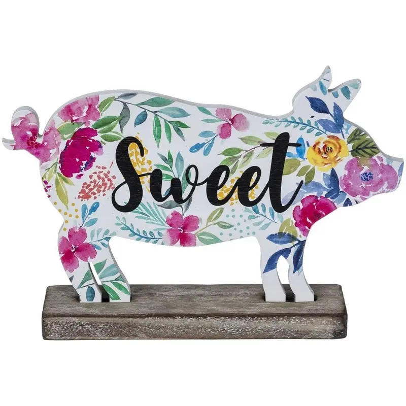 Floral Farm Pig Tabletop Decor