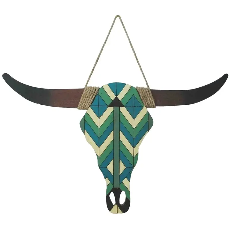 Southwestern Colorful Skull Wall Hanging with Jute Rope