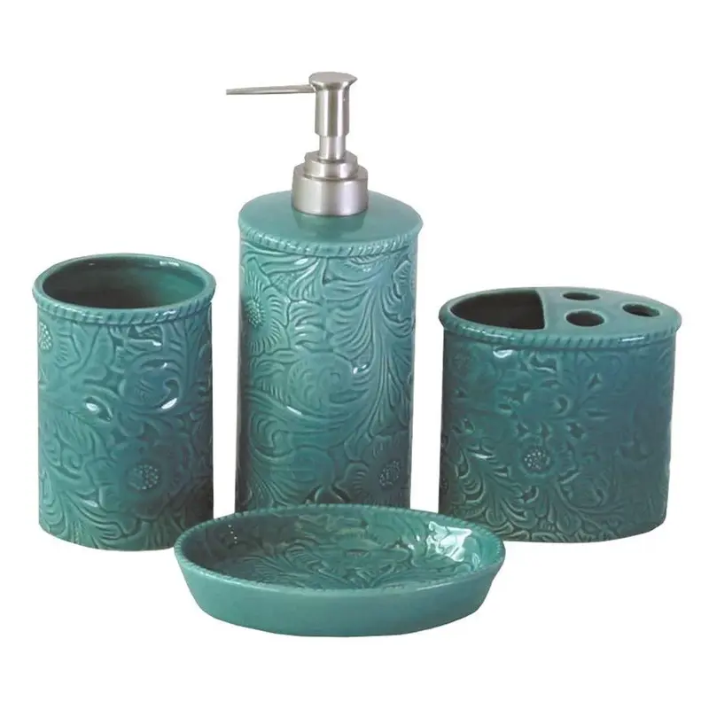 Savannah 4 Piece Bathroom Countertop Accessory Set, Turquoise