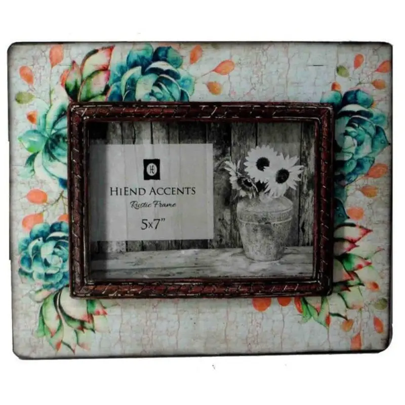 Turquoise & Peach Floral Wooden Picture Frame, 5" x 7"