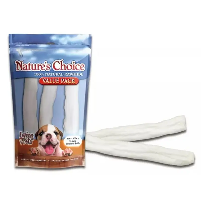 10" Nature's Choice White Rawhide Retriever Rolls, 3 pk