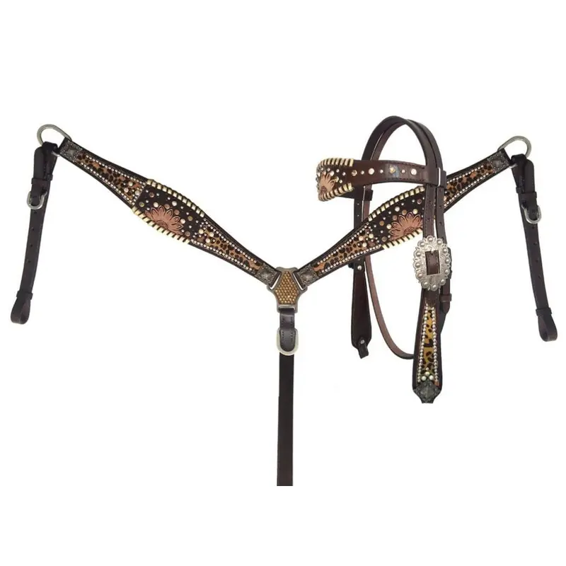 Showman Beaded Cheetah Headstall & Breast Collar