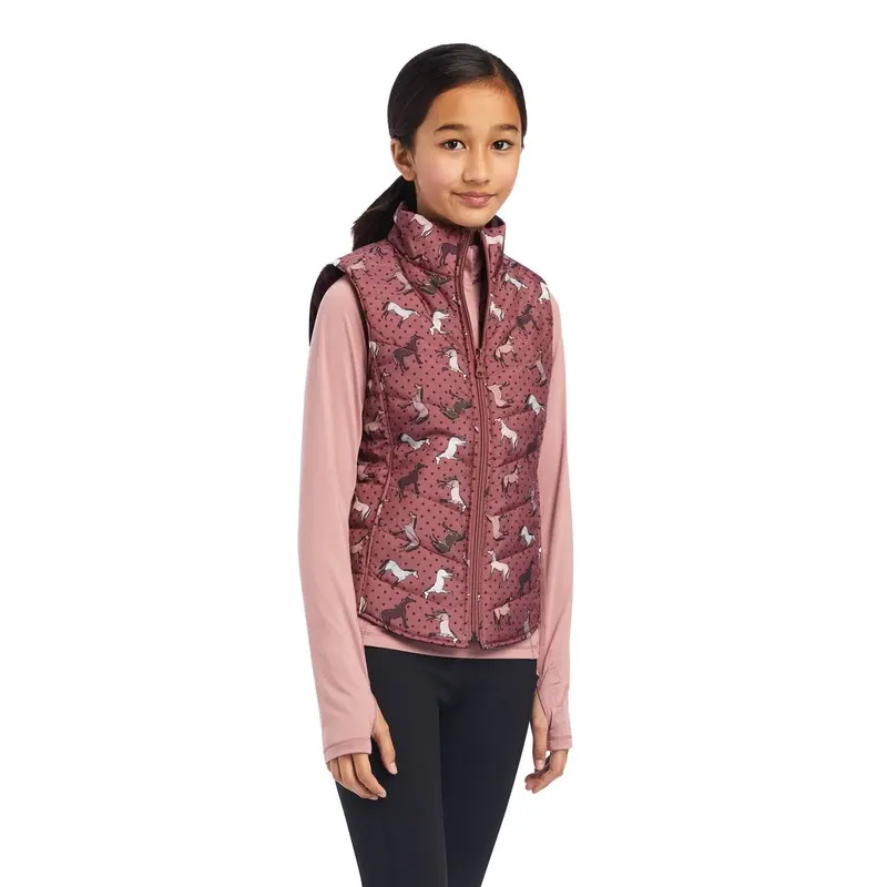 Ariat Girls Bella Reversible Insulated Vest, Wild Ponies, Mulberry
