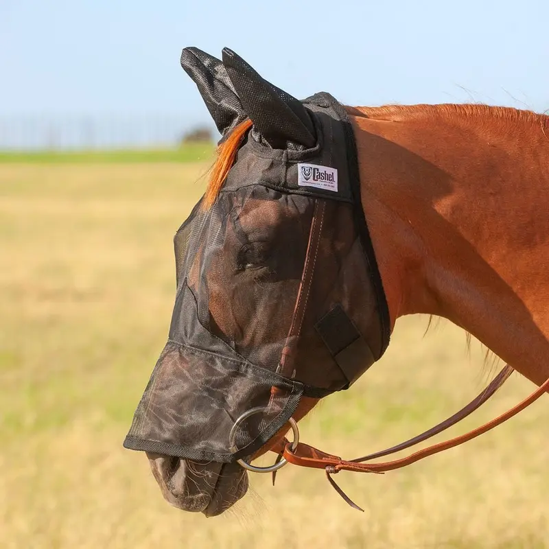 Cashel Quiet Ride Horse Fly Mask with Ears & Long Nose, Black