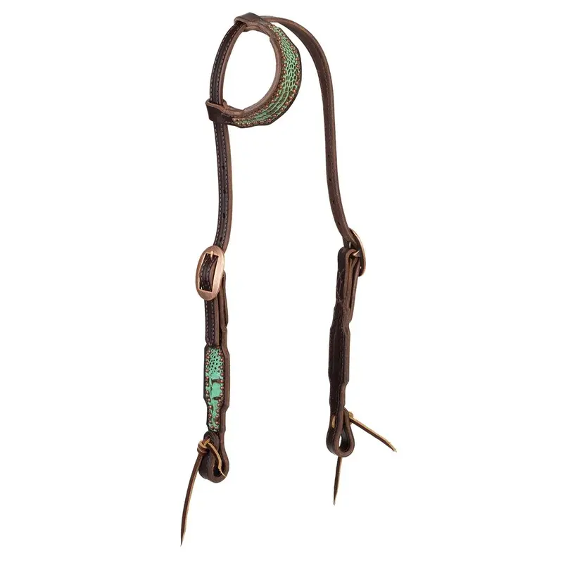 Weaver Turquoise Croc Leather Sliding Ear Headstall for Horses