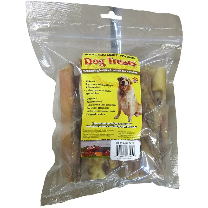 Beef Bully Dog Chews, 1 lb  All Natural Long-Lasting Rawhide Chews