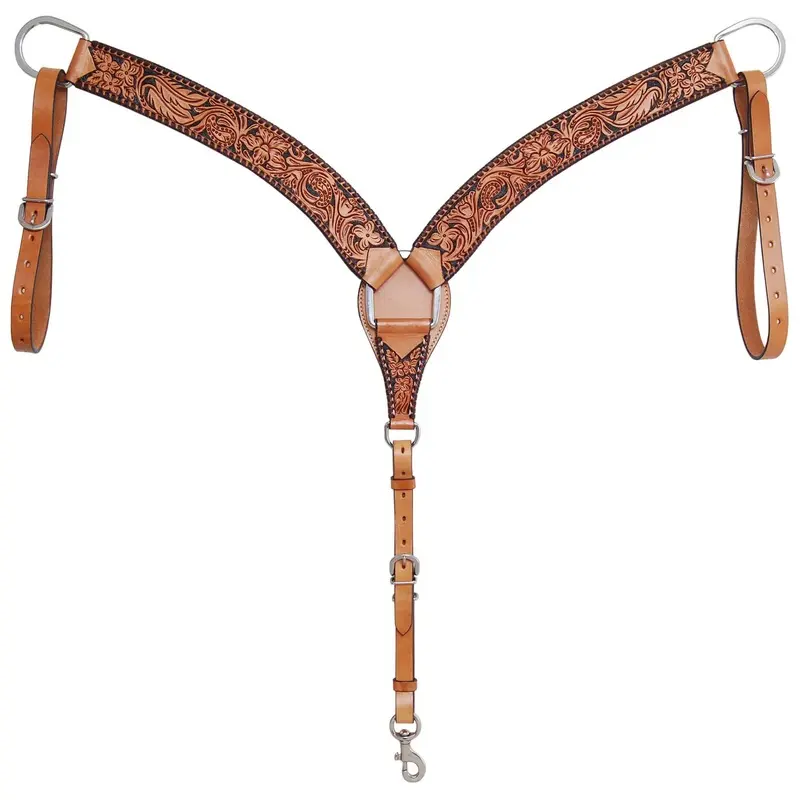 Rafter T Floral Tooled Leather Breast Collar for Horses, Full, Brown