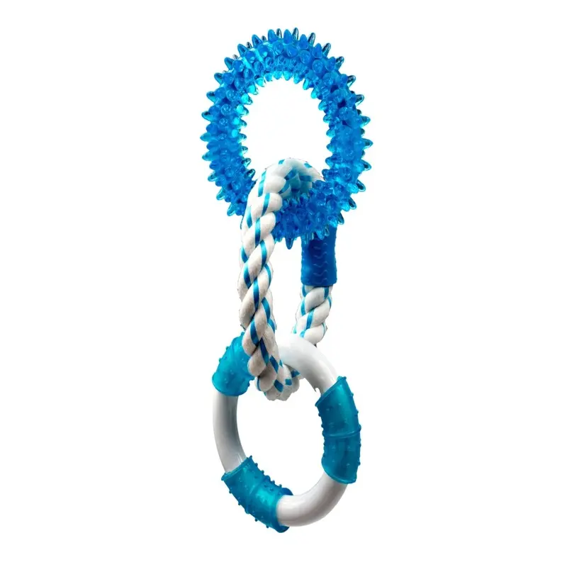 Canine Clean Peppermint Rope with 3 Rings, 11", Blue/White