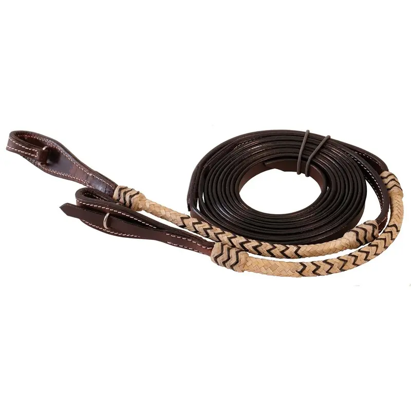 Braided Rawhide Split Reins, Dark Oil, 8'