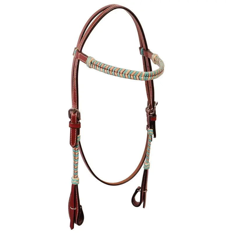 Buffalo Leather Turquoise Rawhide Laced Browband Headstall