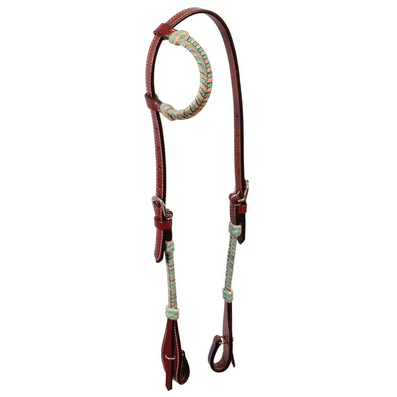 Buffalo Leather Turquoise Rawhide Laced One Ear Headstall