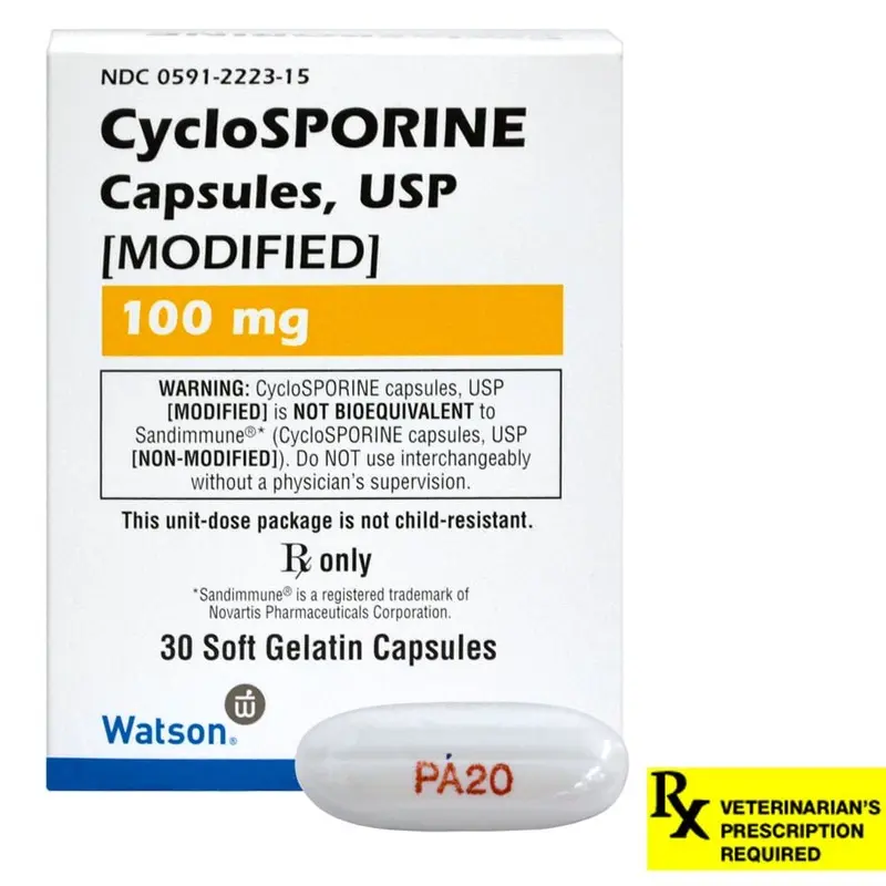 Rx CycloSPORINE Capsules modified for Dogs & Cats, 30 Gel Capsules