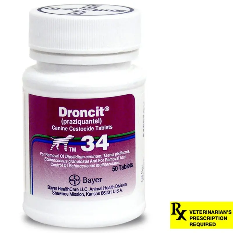 Rx Droncit (praziquantel) Cestocide Tablets for Dogs, 34 mg Tablets
