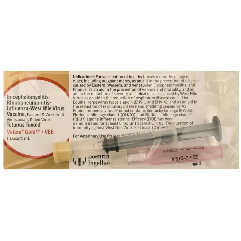 Vetera Gold XP + VEE (6-way + WNV) Horse Vaccine, Single Dose Vaccine for Horses