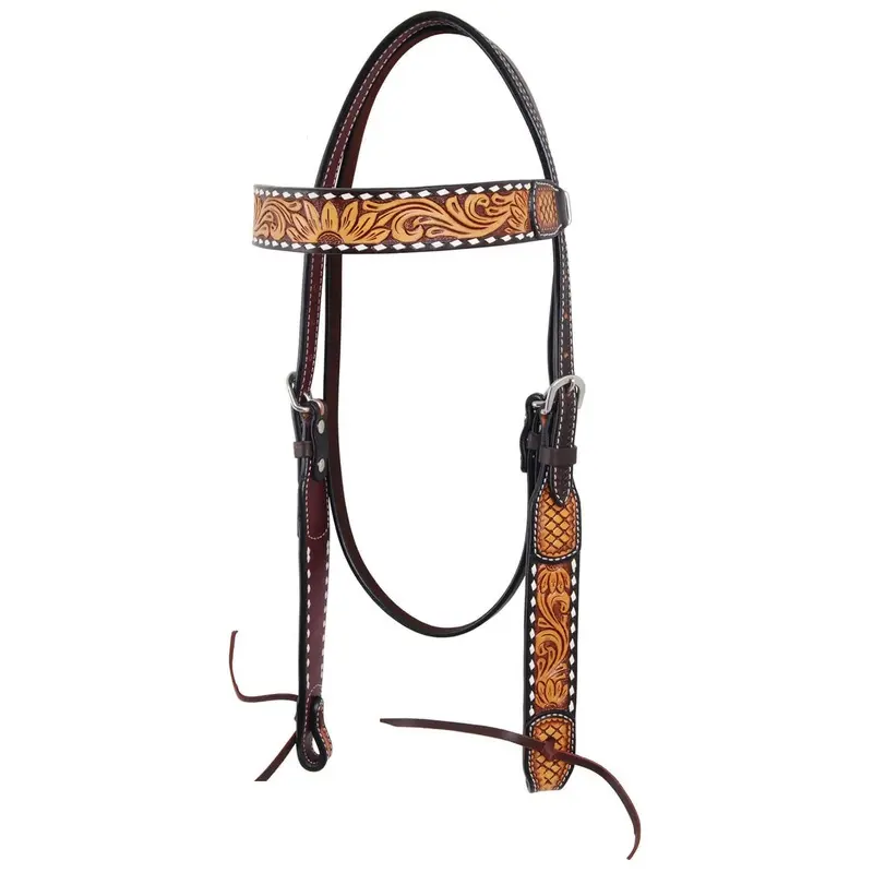 Rafter T Tooled Sunflower with Buckstitch Browband Headstall