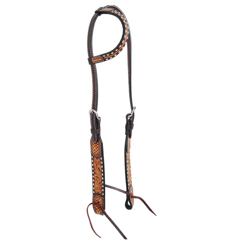 Rafter T Tooled Sunflower with Buckstitch One Ear Headstall