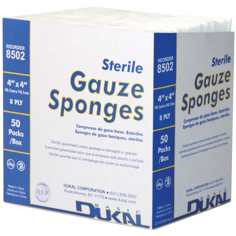 Sterile 8 ply 4" x 4" Gauze Sponges, Box of 50
