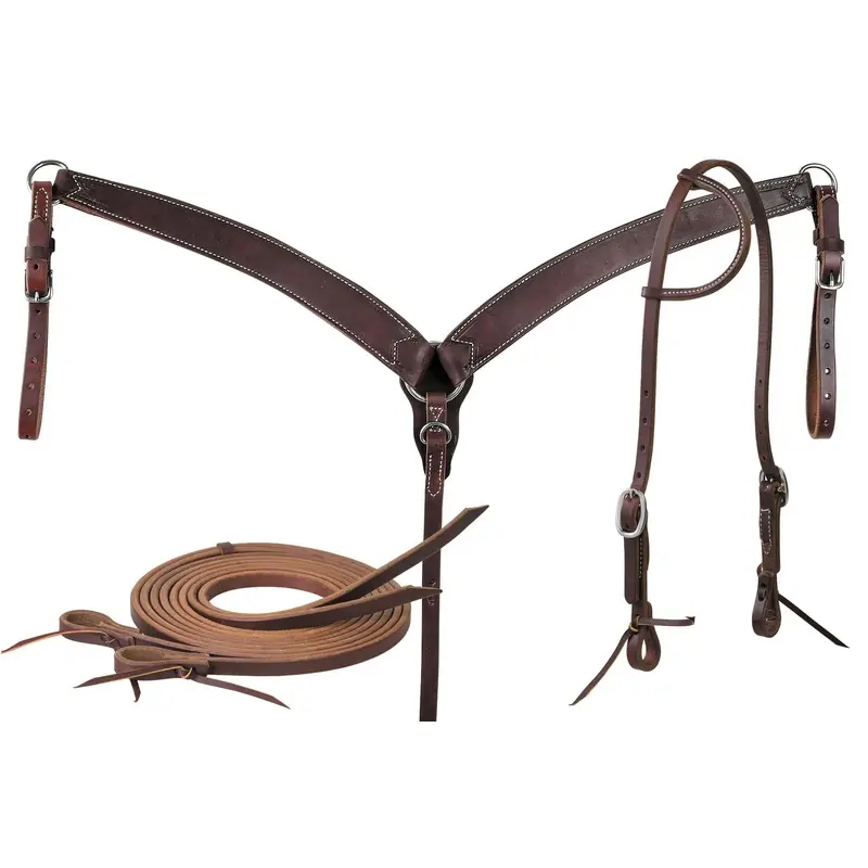 Oiled Harness Leather Tack Set with Sliding Ear Headstall Kit