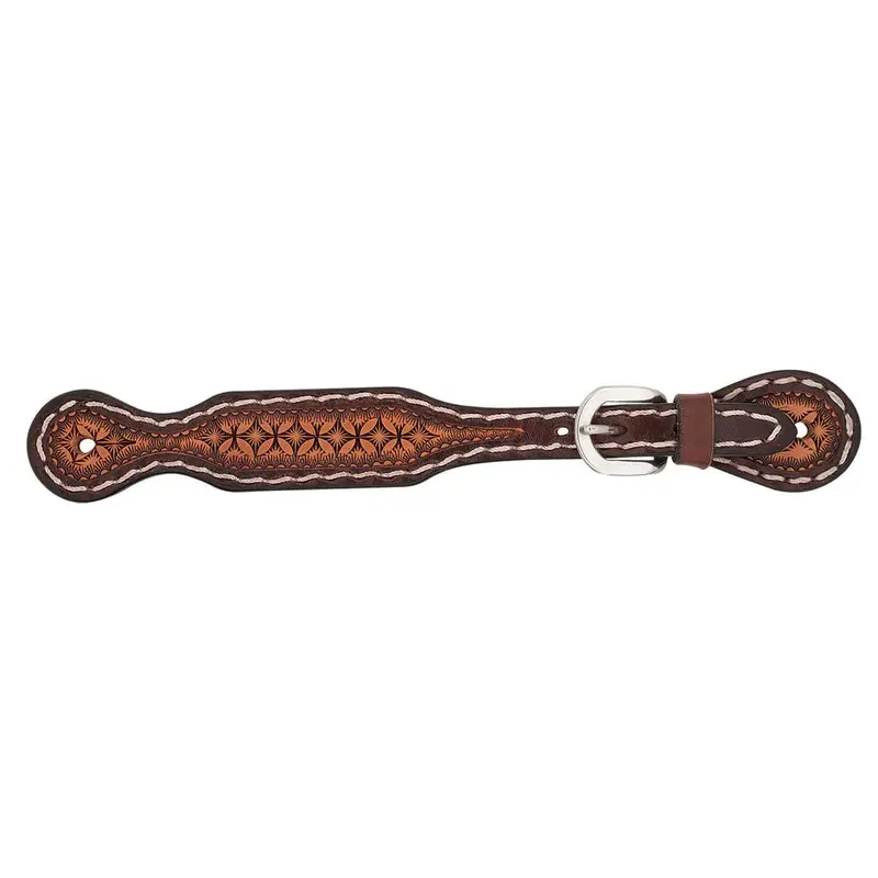 Turquoise Cross Geometric Tooled Spur Straps, Ladies