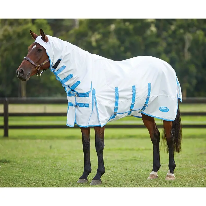 Sweet Itch Shield Combo Neck Horse Fly Sheet, White/Blue