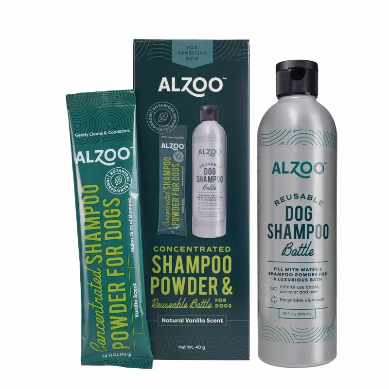 Plant-Based Concentrated Dog Shampoo Powder Kit & Refillable Pouches, 40g (16 oz)