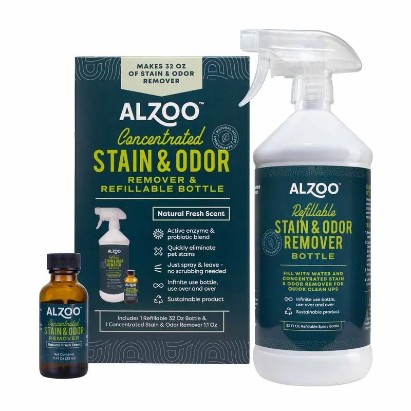 ALZOO Concentrated Enzyme-Based Pet Stain & Odor Remover Kit & Refill