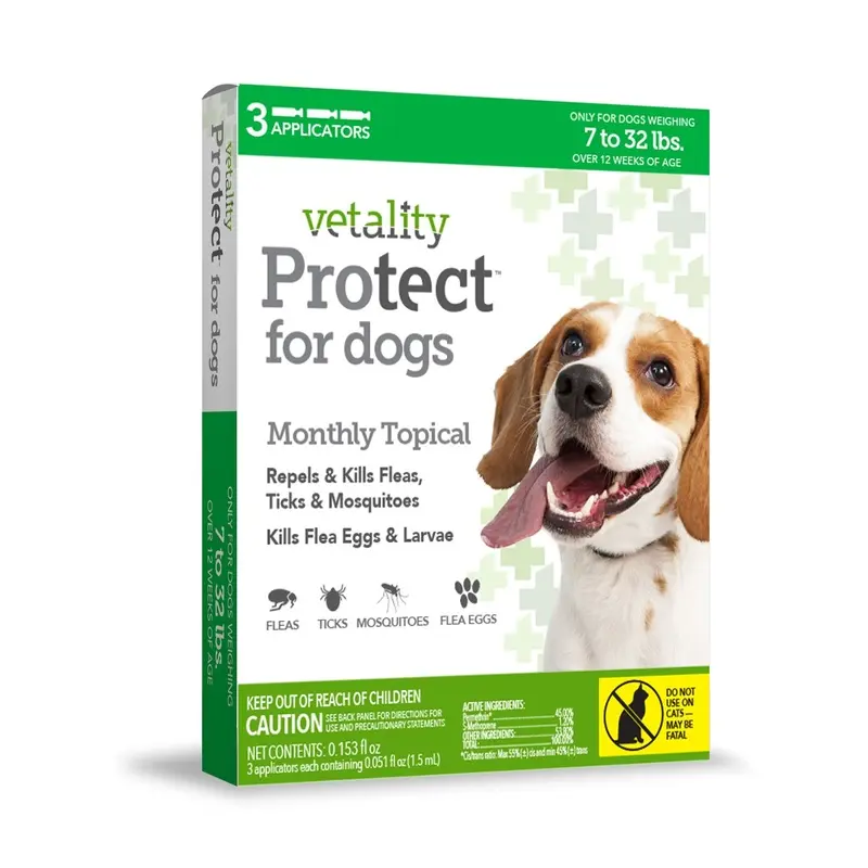 Vetality Protect Flea & Tick Monthly Topical for Dogs, 3 pk