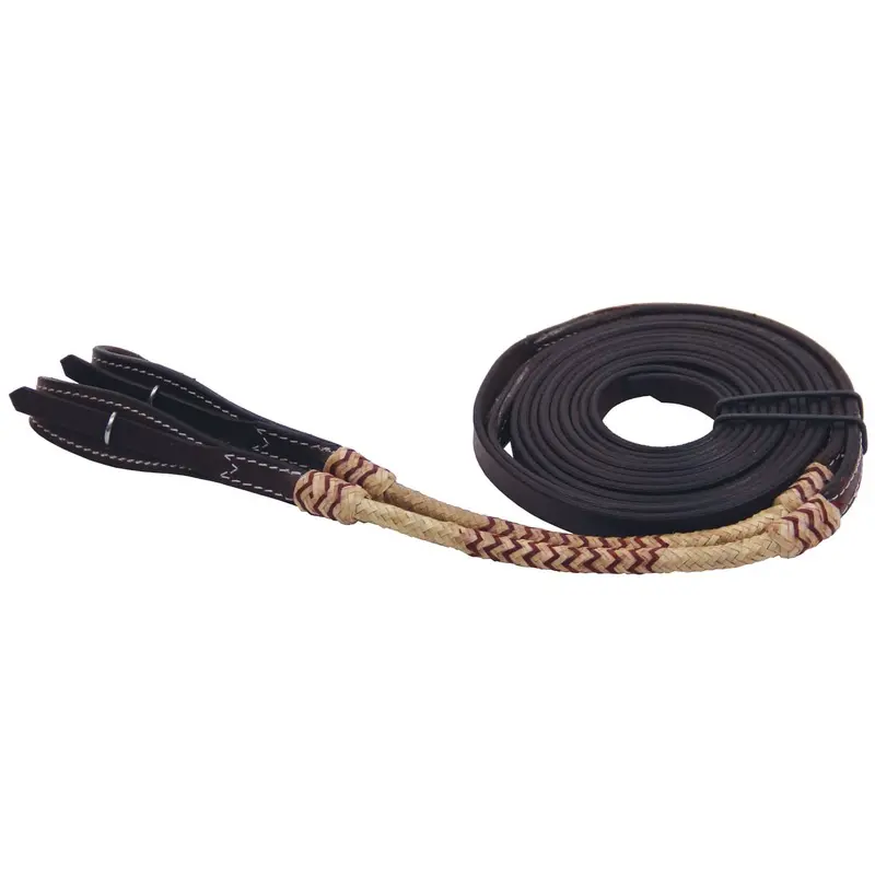 Buffalo Leather Rolled Rawhide Split Reins, 8 ft