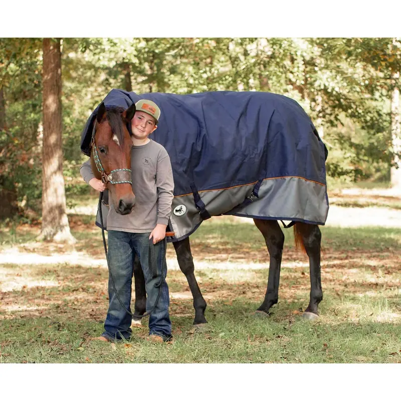Jeffers Economy Plus Combo Neck Horse Turnout Blanket, 1200D, 360g Fill, Navy/Gray