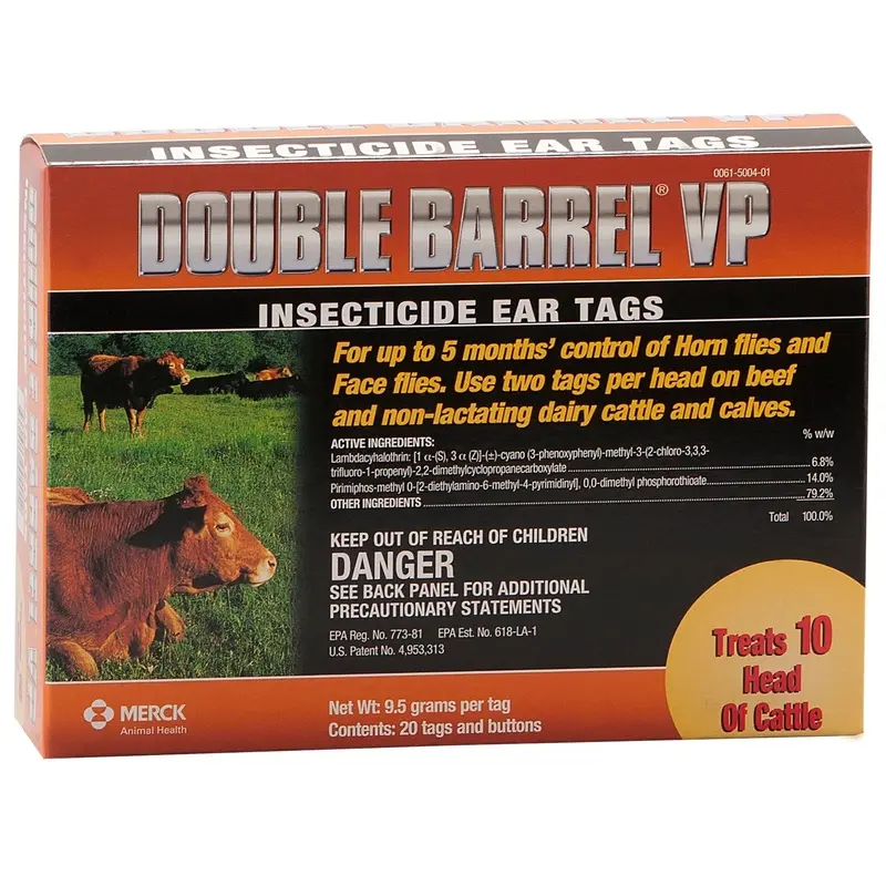 Double Barrel VP Cattle Insecticide Ear Tags, pkg of 20 Fly Tags