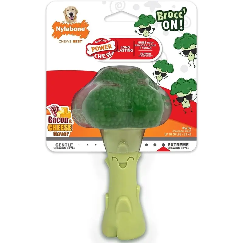 Power Chew Broccoli Dog Toy, Bacon & Cheese, Large/Giant, Up to 50 lbs