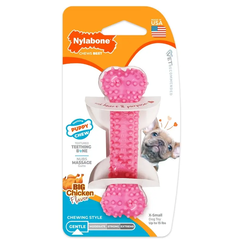 Puppy Teething & Soothing Flexible Chew Toy, Chicken, Pink, X-Small/Petite, Up to 15 lbs.