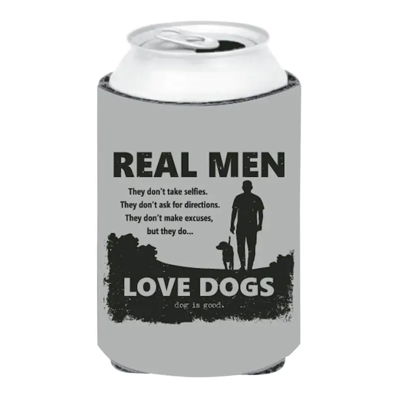 Dog is Good Can Koozie, Real Men Love Dogs, Gray